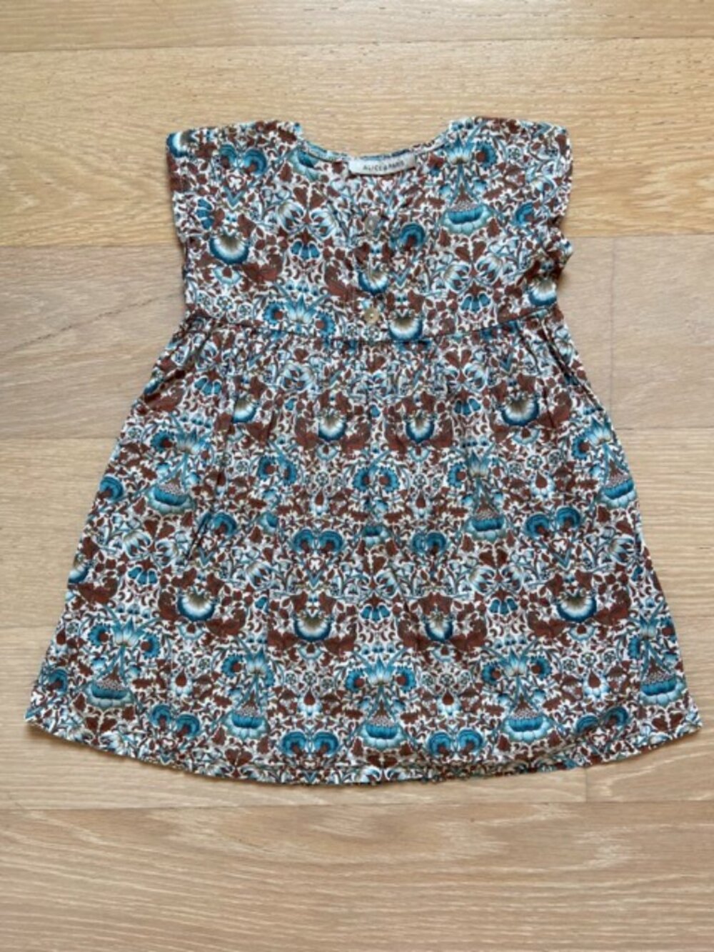 Alice A Paris, French brand, Toddler Babydoll Dress, size: 12M, Turquoise/brown